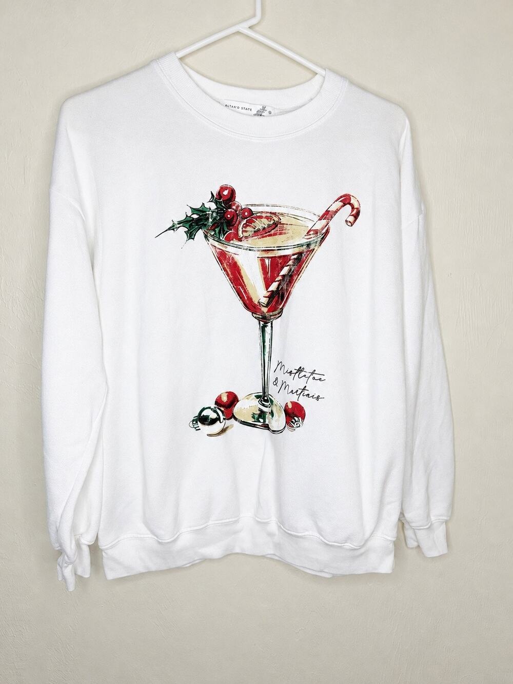 Altar’d State Mistletoe & Martinis Christmas Sweatshirt White Small Holiday
